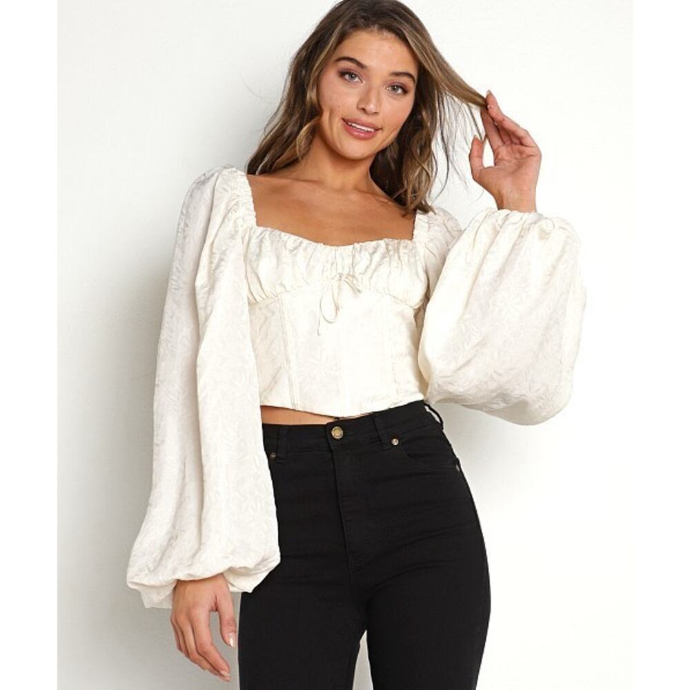 For Love And Lemons Janet Long Sleeve Corset Babydoll Crop Sz XS Coquette Whimsi